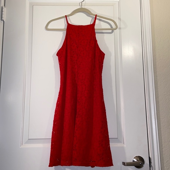 Rue21 red halter dress floral lace with lining - Picture 2 of 4